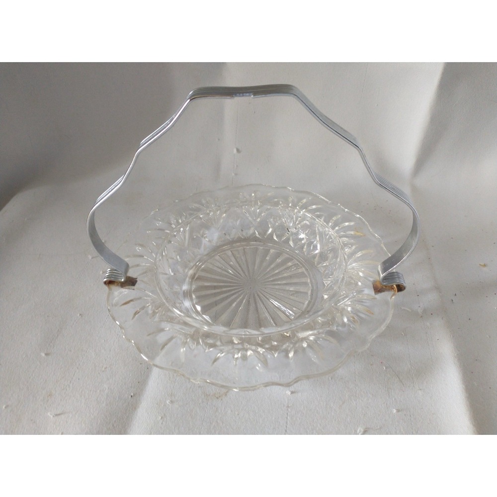Vintage Glass Serving Dish With Metal Handle Flawed
